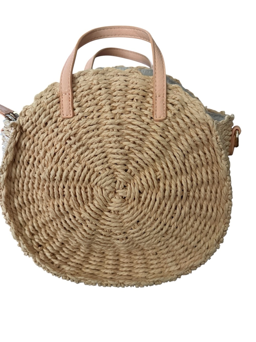 LC Lauren Conrad Natural Straw Round Tote with Tan Handles - Picture 2 of 4